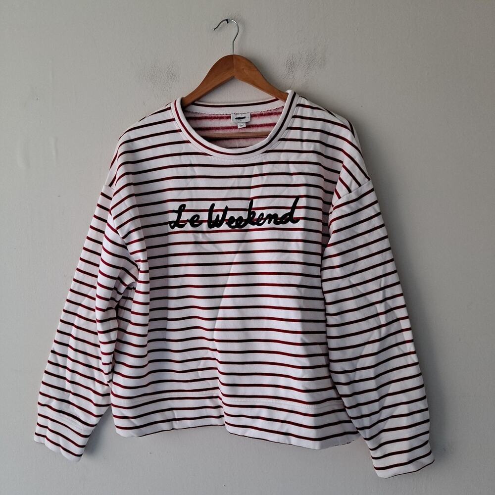 NWT J. Crew Striped Le Weekend Graphic Loose Sweatshirt Red White Womens Size XL - Picture 4 of 13